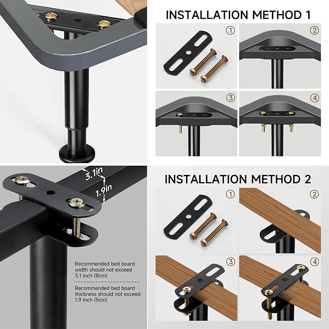 6 Pcs Adjustable Height Bed Support Legs, 6-9 Inch Metal Under Bed Frame Support Legs, Extra Sturdy Bed Legs Replacement Parts with Rubber Non-Slip Base for King Queen Frame Wooden Center Slat