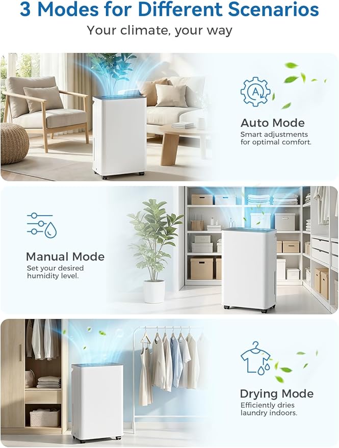 2500 Sq.Ft Dehumidifier for Basement with Drain Hose, Update 35 Pint Large Best Compressor Dehumidifiers for Home or Garage, Smart Humidity Control, 24H Timer & Child Lock, Ideal for Large Rooms,