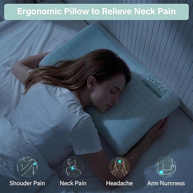 Cooling Memory Foam Pillow, Bed Pillow, Medium Soft Feel Neck Pillow for Sleeping, Memory Foam Pillows for Sleeping Side, Back & Stomach Sleepers, Breathable & Removable Cover