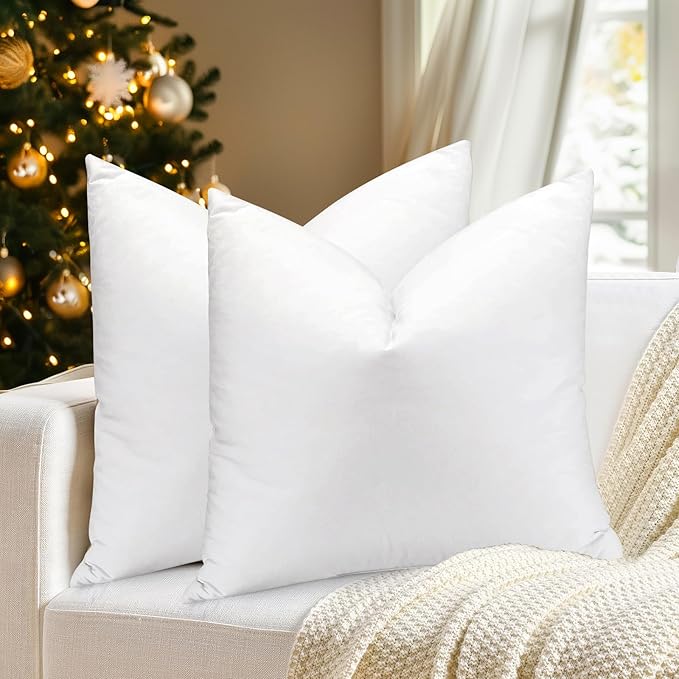 Bafode Throw Pillow Inserts 22'' x 22'' Set of 2, Down Feather Decorative Pillows, Luxury White Throw Pillows for Couch, Sofa, Bed and Cushion