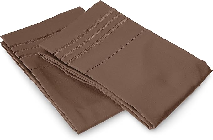 Elegant Comfort Luxury Ultra-Soft 2-Piece Pillowcase Set - 1500 Premium Hotel Quality Microfiber Double Brushed - Wrinkle Resistant, Standard/Queen, Taupe