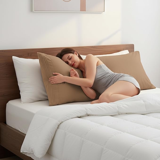 Elegant Comfort Luxury Ultra-Soft 1-Piece Body Pillowcase - 1500 Premium Hotel Quality Microfiber Double Brushed - Wrinkle Resistant, Body Pillowcase Size, Taupe