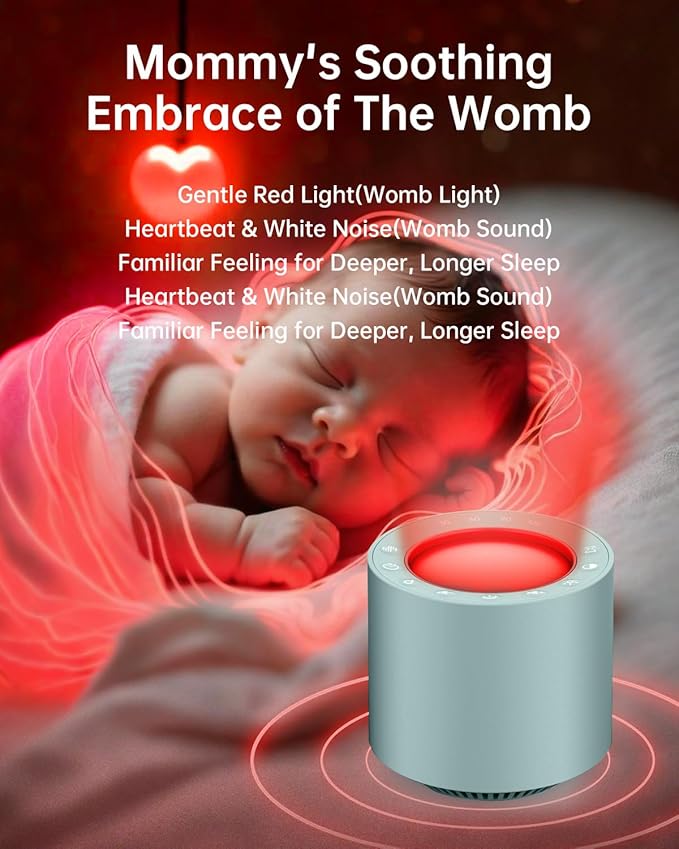 Sleep Sound Machine: Red Light Therapy White Noise Sound Machine with 38 Soothing Sounds & Calming Womb Soother, Memory Function, Dimmable Nursery Night Light with Timer for Baby Adult Gift (Slate)