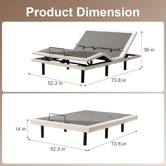 Froman Full Adjustable Bed Frame, Adjustable Bed Base with Massage, Wireless Remote, Lumber Support, Zero Gravity, Head & Foot Incline, Head Top Pillow Tilt, USB Ports, Nightlight, Anti-Snore