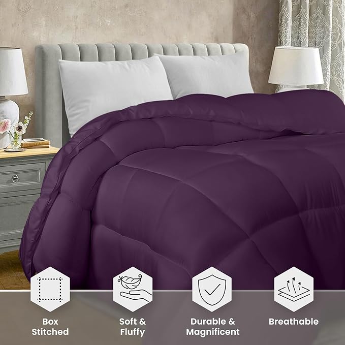 Utopia Bedding Queen Comforter Duvet Insert, Quilted Plum Comforter with Corner Tabs, Box Stitched Down Alternative Comforters Queen Size 88 x88 inches