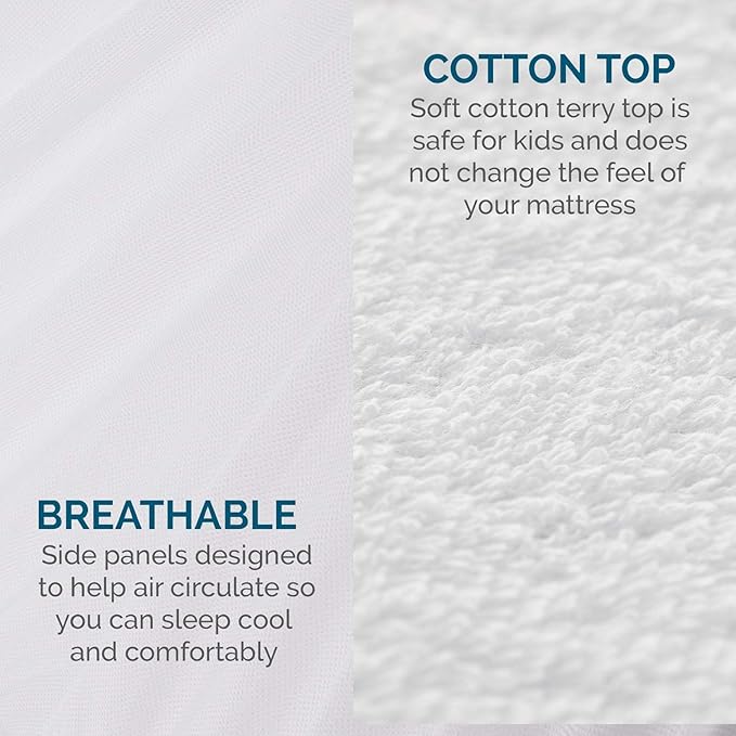 LUCID Premium Waterproof Mattress Protector, King Size – Fitted Sheet Style, Machine Washable – Cotton Terry Top Cover – Dorm Room Essential – White