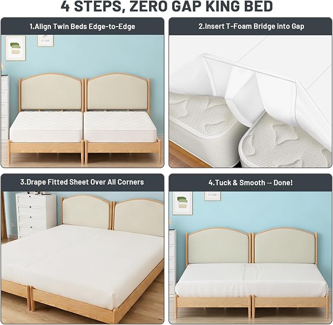 3-in-1 Fitted Sheet with Bed Bridge | Split King Gap Filler for Adjustable Bed,Removable & Machine Washable Twin XL to King Converter Kit,White