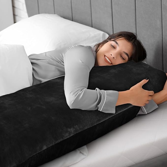 BEDELITE Body Pillow Cover with Zipper Closure, Super Soft and Cozy Fuzzy Fleece Pillowcase 20 x 54 Inches, Luxury Fluffy Plush Long Body Pillow Pillowcase for All Seasons(Black)