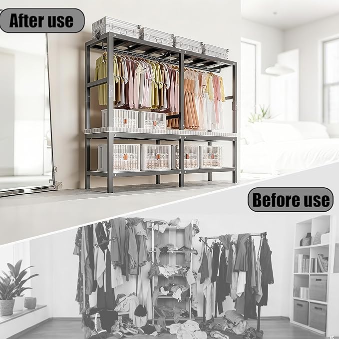 Freestanding Heavy Duty Wardrobe Closet with Magnetic Door, Portable Metal Closets, Foldable Wardrobecloset Organizers and Storage, for Bedrooms, Apartments, and Tenant (White, 39.4in)