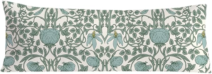Vintage Green Floral 20x54 Body Pillow Cover, Cottagecore Room Decor, Retro Green Flowers Botanical Art Nouveau Decorative Long Body Pillow Cases for Bed Couch
