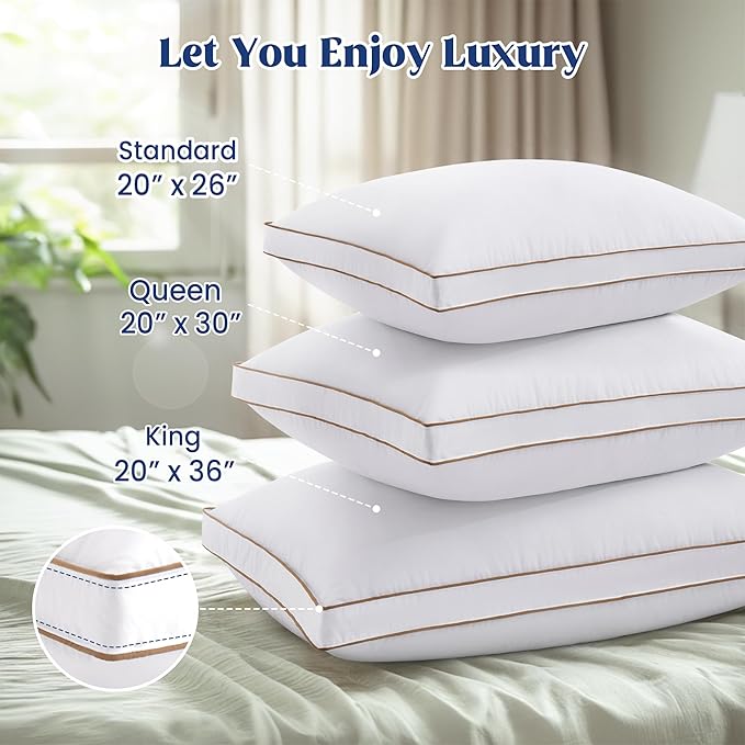 puredown® Goose Feather Down Pillows, Soft Fluffy Luxury Hotel Collection Pillows King Size Set of 2, 100% Cotton Cover, Medium Firm Bed Sleeping Pillow for Back, Stomach or Side Sleeper.