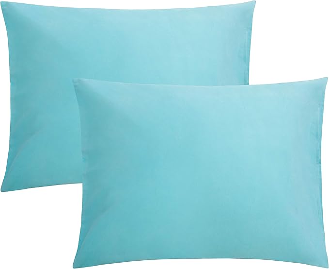 FLXXIE Pillow Cases Standard Size, Soft Microfiber Pillow Covers with Envelope Closure, Wrinkle, Stain Resistant Pillowcases, 2 Piece Set, 20x26, Aqua
