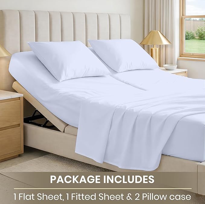 SGI bedding 39" King Split Top Flex Head Sheet 100% Egyptian Cotton Sheet Set 1000 Thread Count Flex Top Sheet for Adjustable Bed 4Pc Sheet Set 18" Deep Pocket for Sleep Number Bed - Light Blue