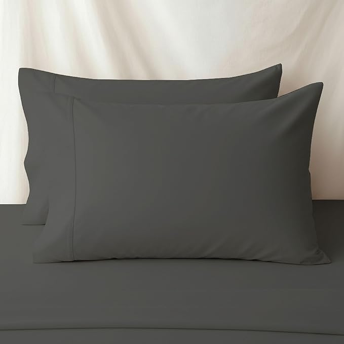 QUEENSBAY Standard Pillow Cases Set of 2, Cooling, Envelope Closure, Easy Care, Comfortable, Breathable Soft Microfiber, Wrinkle Free Standard Size Pillow Covers, 20x26 Inches, Dark Grey