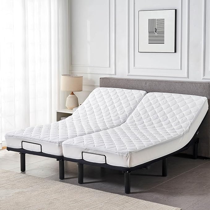 Waterproof Quilted Split Queen Mattress Protector for Adjustable Beds 2X(30x80) Padded Fitted Matress Cover White