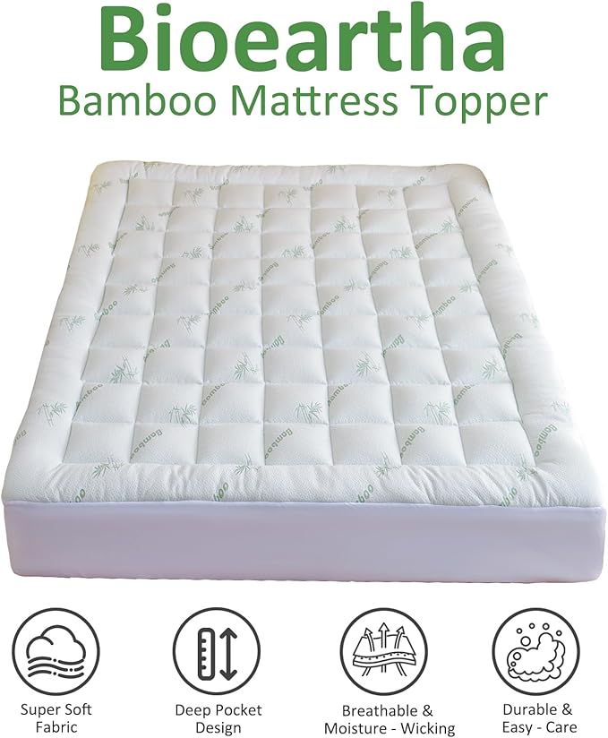 Cooling Mattress Topper Twin – Extra Soft Pillow Top Mattress Pad, Breathable Viscose Made from Bamboo Mattress Protector for Back Pain Relief, Deep Pocket Cover Fits 8–21 Inch