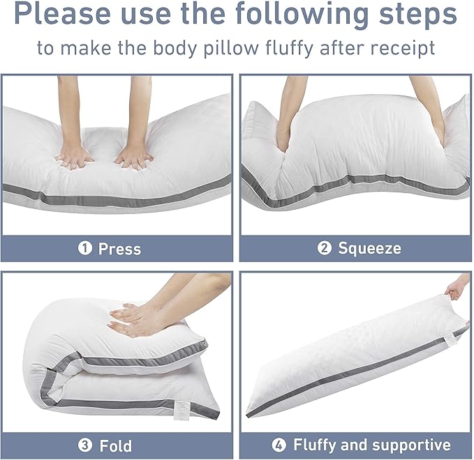 Leeden Body Pillow Insert - Full Body Pillow for Adults - Large Long Bed Pillow for Side Sleeper - Firm Breathable Support - 20 x 54 Inch - White