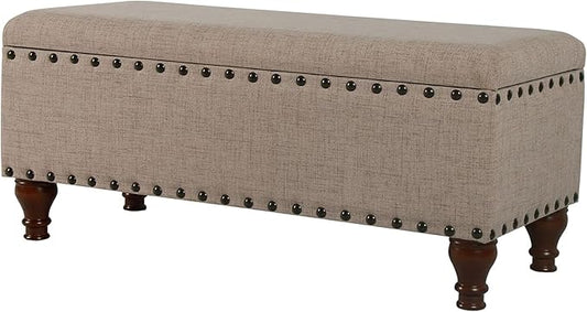 HomePop Large Storage Bench with Nailhead Trim - Tan