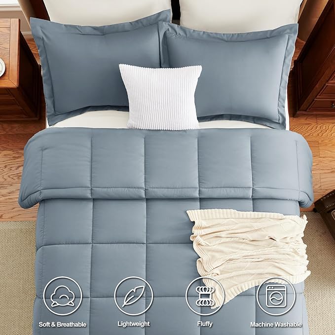 CozyLux Oversized Queen Comforter Set, 270GSM Grayish Blue Bedding Sets for All Seasons, 3 Pieces 98x98 Bed Set with 1 Down Alternative Comforter and 2 Pillow Shams, Soft, Lightweight, Breathable