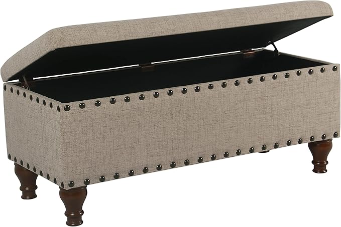 HomePop Large Storage Bench with Nailhead Trim - Tan