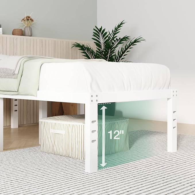 Novilla Twin Bed Frame, 14 Inch Metal Platform Bed Frame Twin Size with Storage Space Under Bed, Heavy Duty Steel Slat Support, Easy Assembly, No Box Spring Needed, White