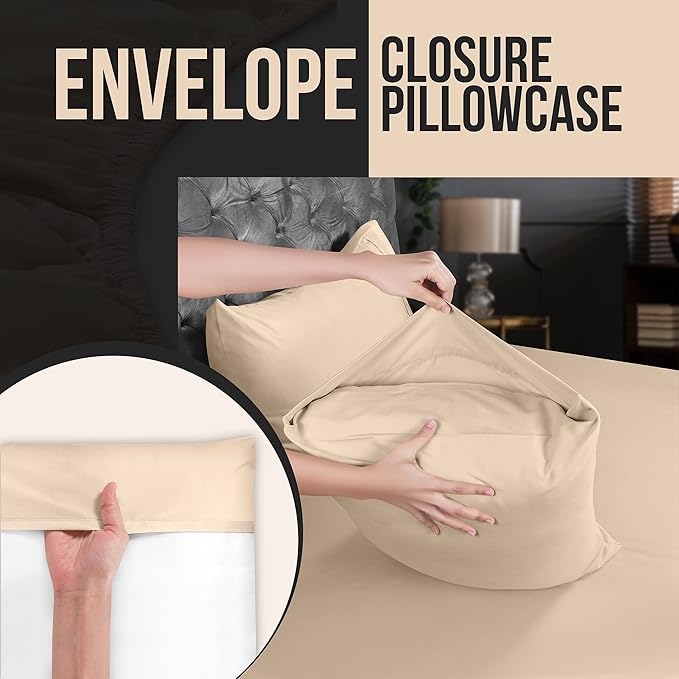 Utopia Bedding King Pillow Cases - 4 Pack - Envelope Closure - Soft Brushed Microfiber Fabric - Shrinkage and Fade Resistant Pillow Covers King Size 20 X 40 Inches (King, Beige)