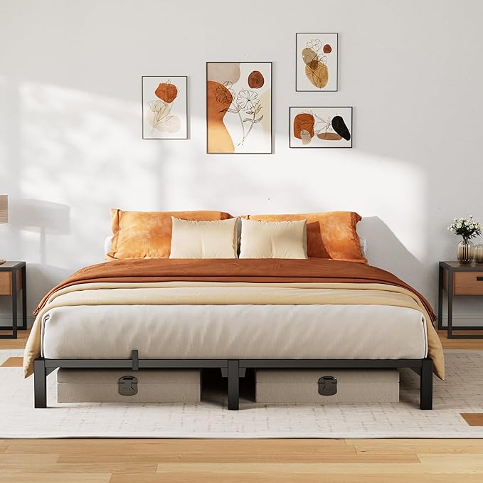 GarveeHome 8 Inch Queen Bed Frame, Heavy Duty Metal Platform Bed Frame with Reinforced Slats & 800 lbs Capacity, Easy Assembly, Noise Free, No Screws Needed,No Box Spring Needed