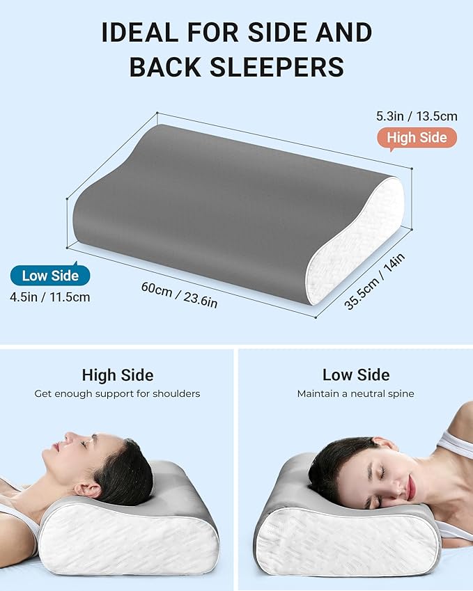 Elviros Memory Foam Pillows for Neck Pain Relief, Adjustable Height Cooling Bed Pillow for Sleeping, Ergonomic Orthopedic Cervical Neck Pillow for Side and Back Sleepers, Queen Size, 23.6"×14"×5.3"