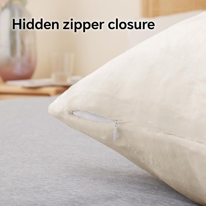 BEDELITE Flannel Pillow Cases Queen Size Set of 2, Super Soft Fleece Pillowcases with Zipper for Bedroom, Sofa, Luxury Cozy Fuzzy Velvet Pillow Shams for All Seasons(20x30 Inches, Off White)