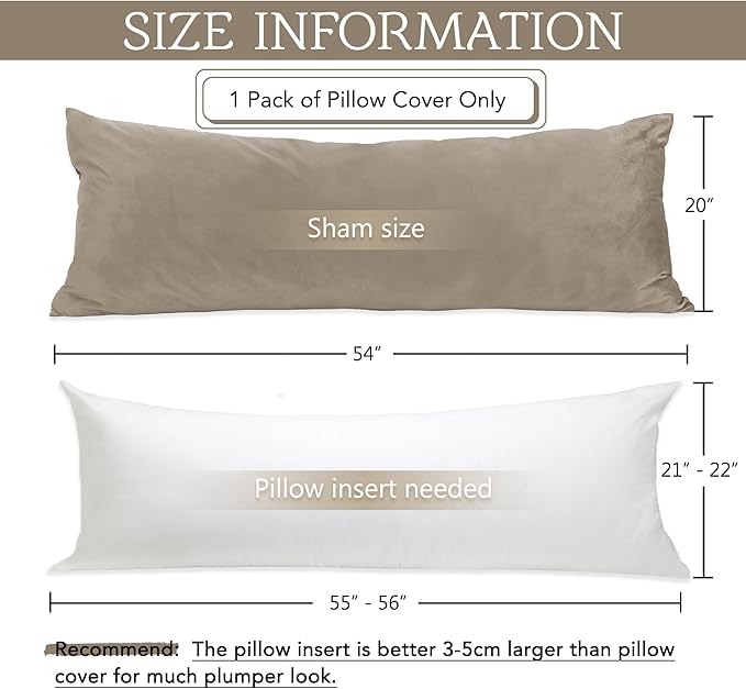 StangH Camel Beige Body Pillow Cover, Super Soft Velvet Case 20 x 54 Pregnancy Body Pillow Nursery Baby Protect Bed Pillowcase Couch Pillow, 20 x 54-inch, 1 Piece