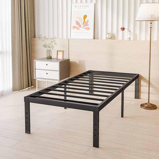 18 Inch Tall-Bed-Frame Twin Size, Heavy Duty Black Metal Bed Frames No Box-Spring Needed, Easy Assembly, Under Bed Storage, Noise Free Mattress-Foundation Support up to 1000Lbs
