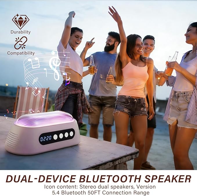 White Noise Machine for Sleep with Built-in Dual Speakers, 18 Soothing Sounds, 30–90 Min Timer, 7-Color Ambient Light, Memory Function, Battery Powered for Bedroom & Office
