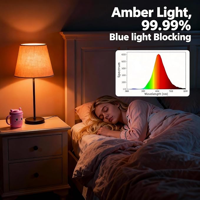 Amber Sleep Light Bulbs with Remote Control, 800LM 9W (60W Equivalent),Circadian Rhythm Light Bulb,Dim,1800K-6500K,E26,2.4G,Warm and Reading Light Bulb for Home Decor,4Bulb&2Remote