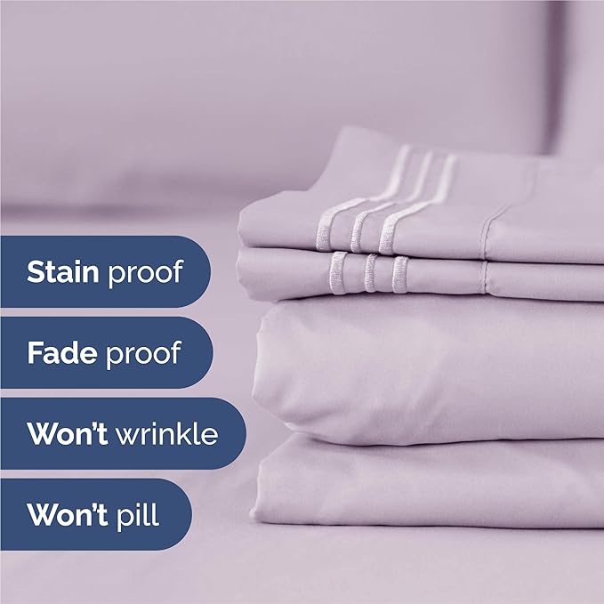 King Size 4 Piece Sheet Set - Comfy Breathable & Cooling Sheets - Hotel Luxury Bed Sheets for Women & Men - Deep Pockets, Easy-Fit, Soft & Wrinkle Free Sheets - Light Lavender Oeko-Tex Bed Sheet Set