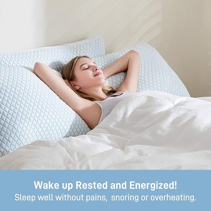 Ankwos Shredded Memory Foam Cooling Soft Bamboo Viscose Pillows Queen Size Set of 2, Adjustable Hypoallergenic Hotel Quality Pillow for Side, Back and Stomach Sleeper, Oeko-TEX Certified