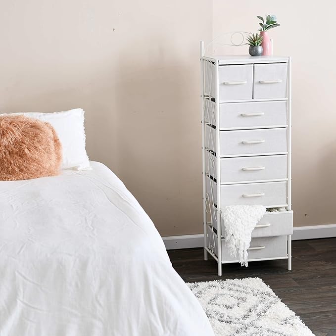 Household Essentials Scandinavian White Iron & Wood Tower Dresser