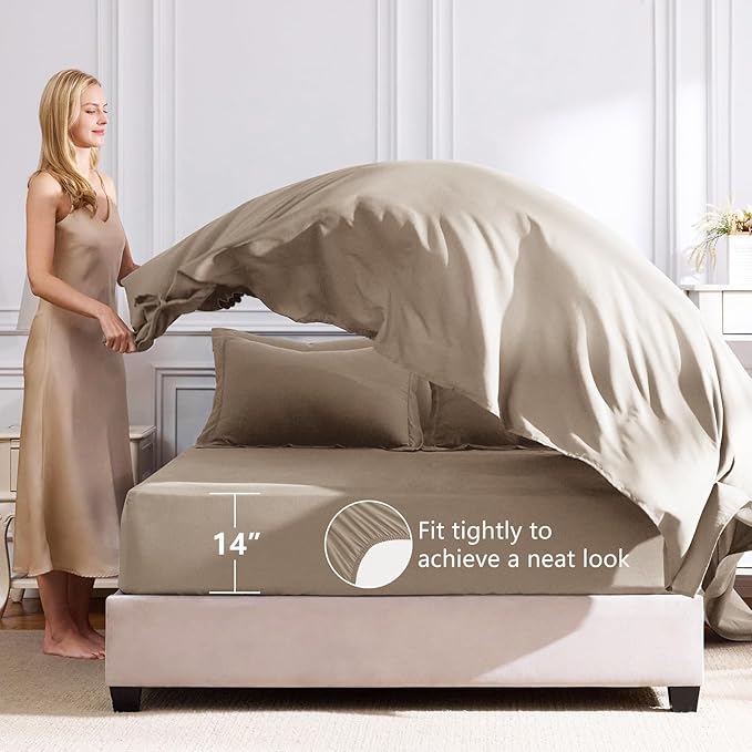 CozyLux Queen Comforter Set Khaki - Bed in a Bag Queen Size 7 Pieces, Luxury Soft Bed Set for All Seasons, Bedding Set with Down Alternative Comforter, Sheets, Pillowcases & Shams