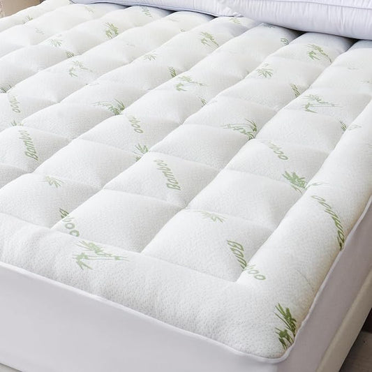 Cooling Mattress Topper King – Extra Soft Pillow Top Mattress Pad, Breathable Viscose Made from Bamboo Mattress Protector for Back Pain Relief, Deep Pocket Cover Fits 8–21 Inch