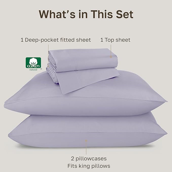 California Design Den Cal King Cotton Sheets - Luxury 800 Thread Count, 100% Cotton Sateen Bedding - Deep Pocket California King Sheet Set - Lavender