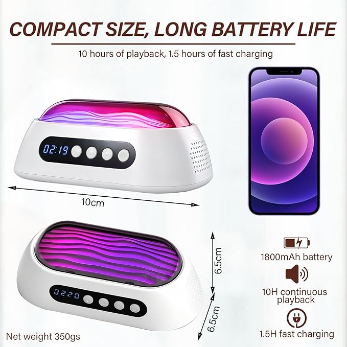 White Noise Machine for Sleep with Built-in Dual Speakers, 18 Soothing Sounds, 30–90 Min Timer, 7-Color Ambient Light, Memory Function, Battery Powered for Bedroom & Office