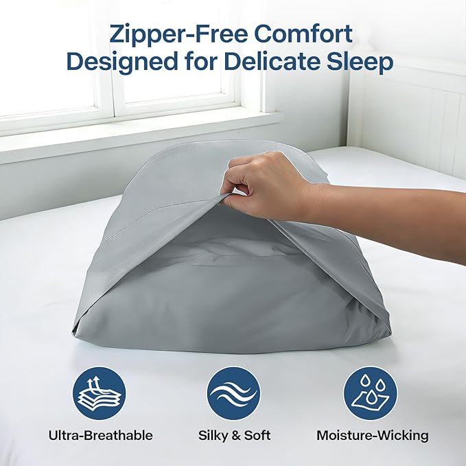 Luxury Cooling Pillowcases King Size 2 Pack, Q-Max>0.4 Cool Touch for Hot Sleepers&Night Sweats Beauty Sleep Anti-Frizz, Softer Than Silk Pillowcover Oeko-TEX Certified Grey, Elegant Gray