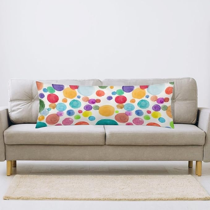 Rainbow Color Body Pillow Cover Watercolor Polka Dot Circles Colorful Rainbow Long Pillow Case with Zipper Pillowcases Bedding Pillowcase Decorative Soft Cushion Pillow Covers for Bedroom,Sofa,20"x54"