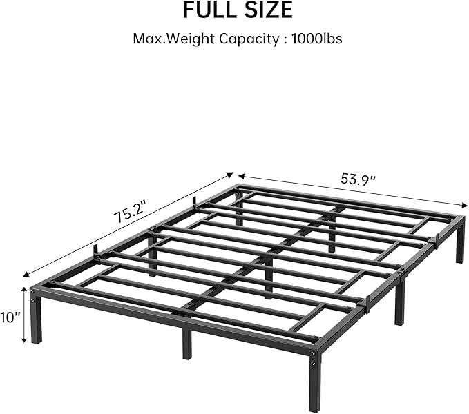GarveeHome Full Size Bed Frame, 10 Inch Metal Platform Bed Frames with Heavy Duty Steel Slat Support, No Box Spring Needed, Noise Free,Anti-Sliding Slat,Easy Assembly, Under Bed Storage