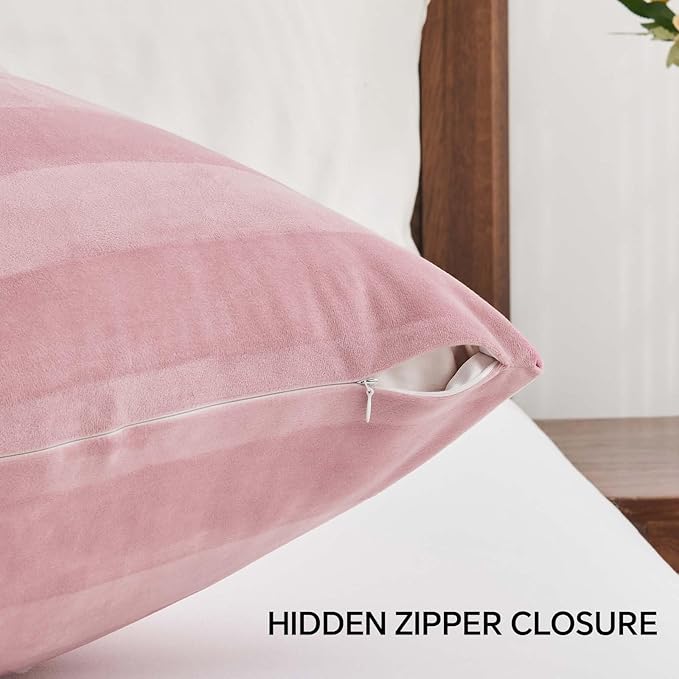 BEDELITE Velvet Body Pillow Cover with Zipper, Soft and Plush 20x54 Long Pillow Case, Velvety Smooth and Cozy Body Pillow Pillowcase for Bedroom, for All Seasons(Dusty Pink-Stripe)