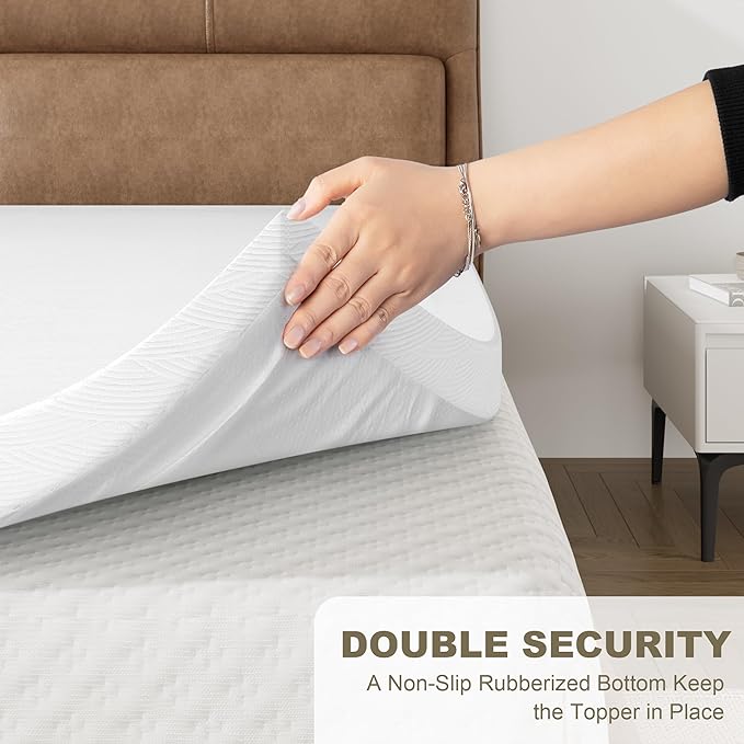 Zenzy 4" Full XL Mattress Topper Cover, Oeko-TEX Certified, Ultra-Soft Zippered Topper Protector Full Extra Long with Adjustable Straps, Washable (Cover Only)