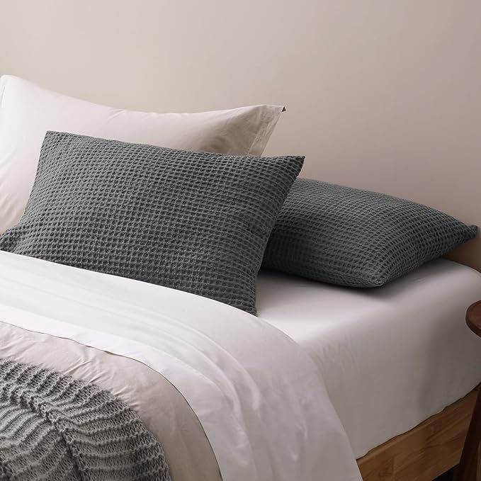 PHF Ultra Soft Waffle Weave Pillow Shams King Size, No Insert, 2 Pack 20" x 36" Pillowcases,Breathable & Skin-Friendly Pillow Cases, Stylish Decorative Bed Pillow Cases Covers,Grey