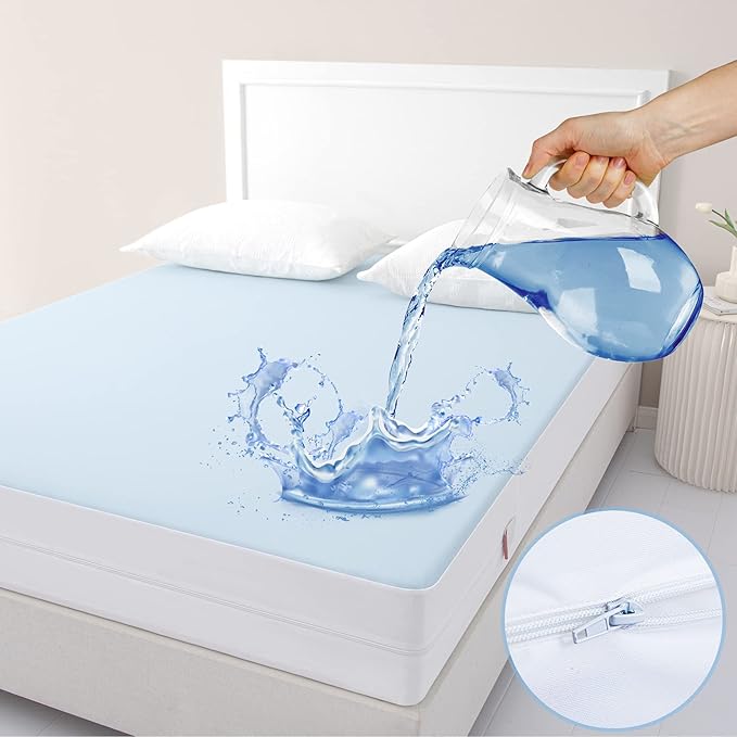 JET'S HOME Twin Zippered Mattress Encasement - 6 Sided Waterproof Mattress Protector with Zipper - Machine Washable Mattress Cover Fits 10-15 Inches