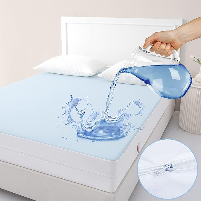 JET'S HOME King Zippered Mattress Encasement - 6 Sided Waterproof Mattress Protector with Zipper - Machine Washable Mattress Cover Fits 10-15 Inches