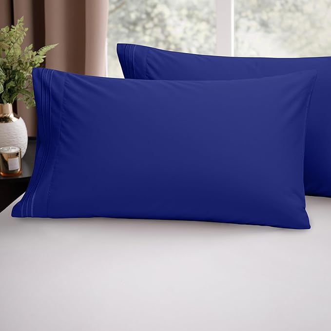 Elegant Comfort Luxury Ultra-Soft 2-Piece Pillowcase Set - 1500 Premium Hotel Quality Microfiber Double Brushed - Wrinkle Resistant, King Size, Royal Blue