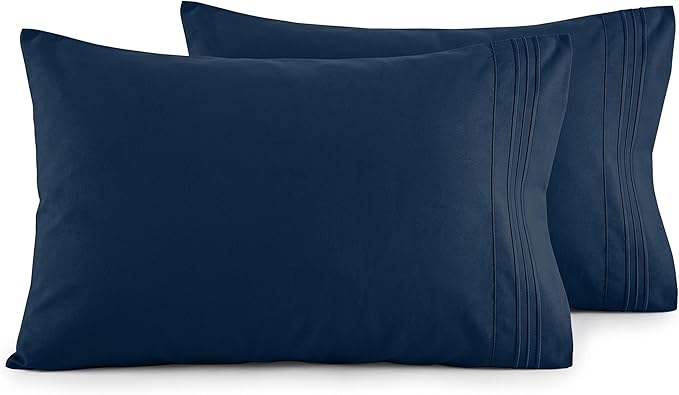 Elegant Comfort Luxury Ultra-Soft 2-Piece Pillowcase Set - 1500 Premium Hotel Quality Microfiber Double Brushed - Wrinkle Resistant, King Size, Navy Blue